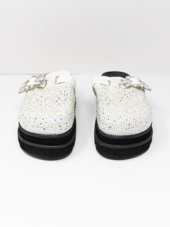 NEW Azalea Wang Desdemona Rhinestone Crystal Embellished Slip On Flats White 6